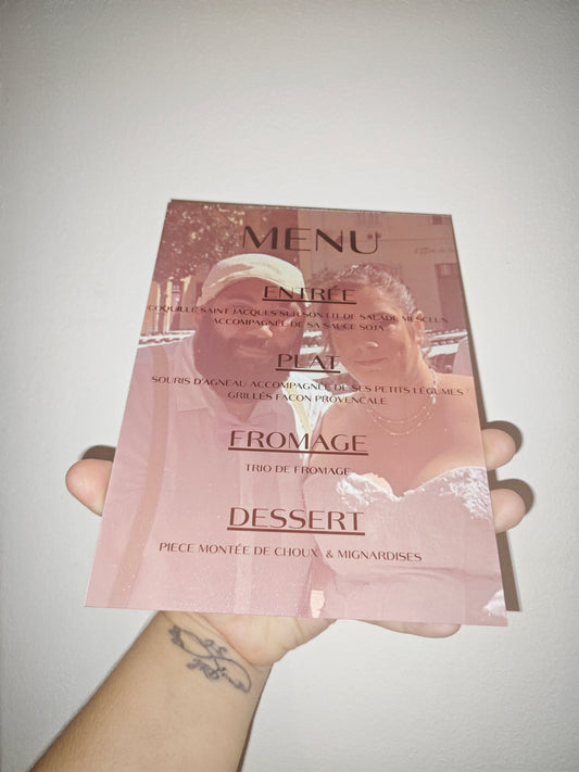 Menu sublimé à chaud sur plaque métallique